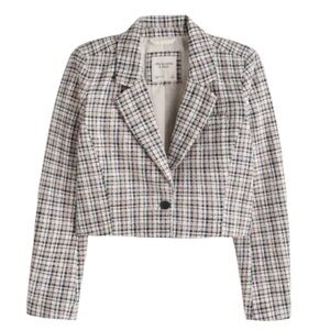 Abercrombie & Fitch tan,blue and white plaid blazer